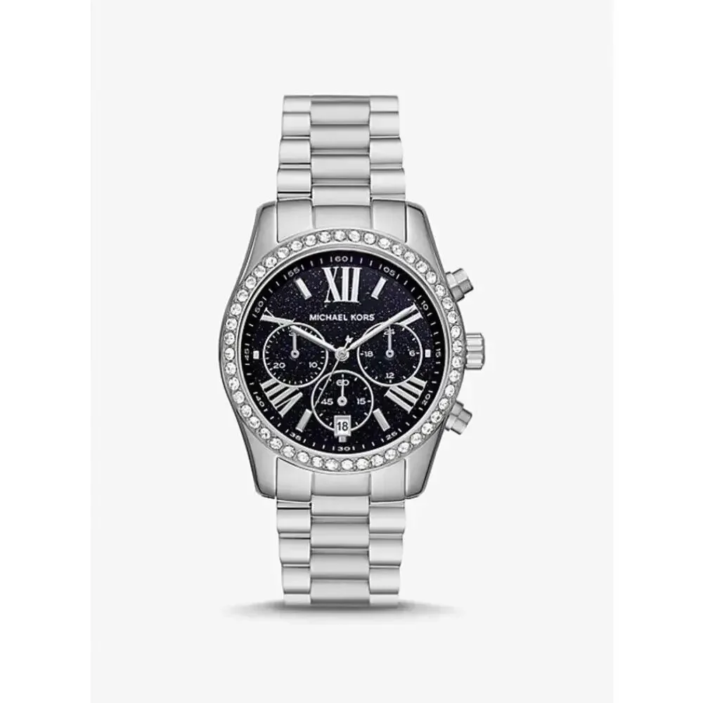 Michael Kors Women's Lexington Pavé Minimalist Silver Tone Crystal 38MM Watch